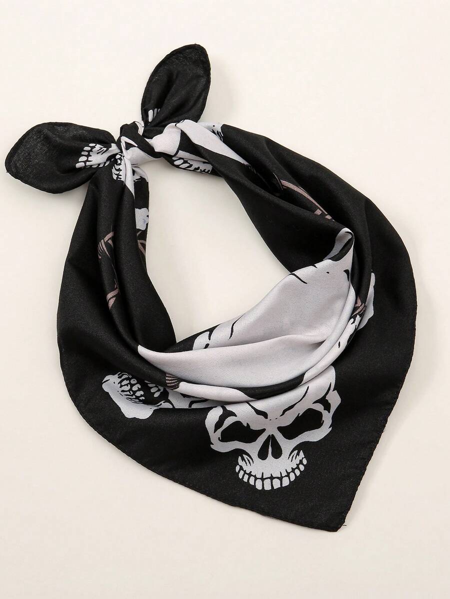1pc Women's Fashion Paisley & Skull Print Bandana, Minimalist Casual Versatile Headscarf, Suitable For All Seasons - Black - View 1