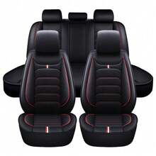 For 5 Seat Universal Luxury Faux Leather Waterproof Car Seat Cover Full Set Front Rear Back Cushion 360° Protector Interior Decor For Most Sedan Pickup Trucks Hatchbacks Suv Crossovers - 黑/紅 - 查看 12