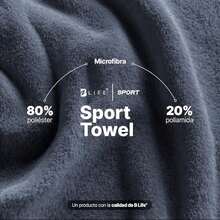 B Life Kit 5 Toallas de Microfibra Deportivas | Súper Absorbentes y de Secado Rápido | Color Negro/Gris | Fácil de Transportar | para Gym y Natación. - Negro/Gris - Ver 4