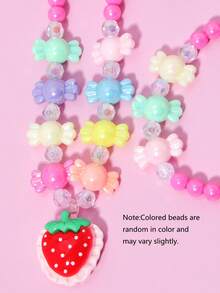 2pcs/Set Girls Cute Candy & Strawberry Pendant Pearl Beaded Bracelet, Necklace Jewelry Set, Suitable For Holiday Party, School, Birthday Gift, Random Color - Multicolor - View 6