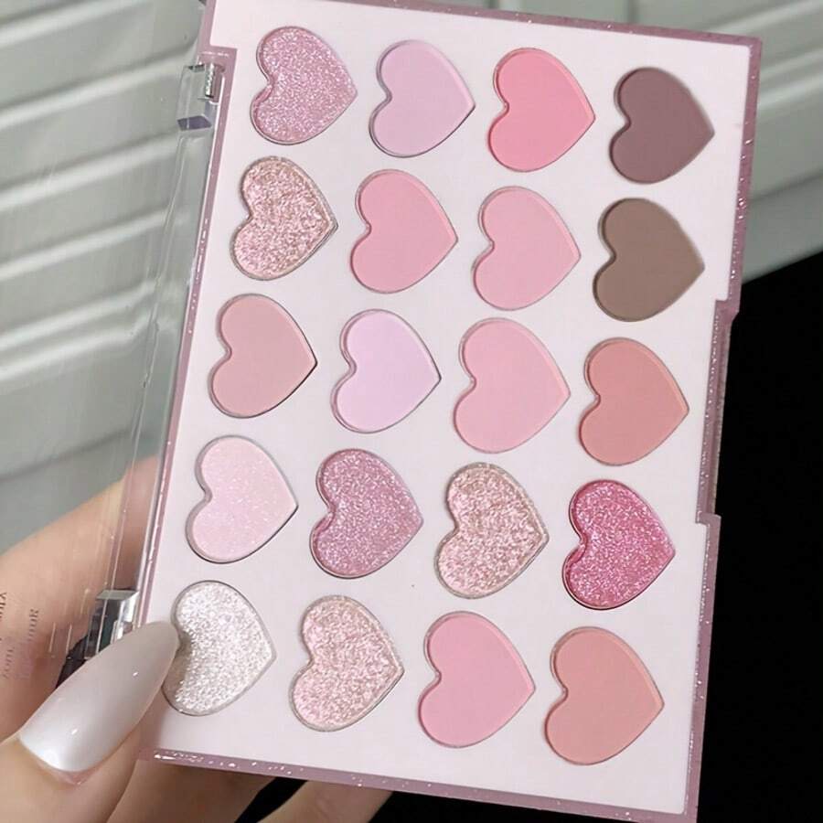 K'APEINE 20色心形粉色眼影盘 - 哑光、珠光、闪片眼影 | 可爱甜美的中性色调，易于晕染，显色度高，持久不脱妆 | 情人节主题眼影套装，适合日常、约会和派对妆容 - 粉色 - 查看 1