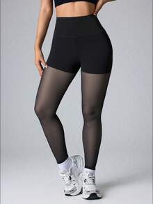 Women's Minimalist Athletic Training Pants, Casual Comfortable Sports Leggings, High Stretch Capri Pants, Suitable For Commuting And Yoga, Women's Sportswear, Knit Fabric, Stretchy & Comfortable, Suitable For Daily Wear And Workout - Black - View 4