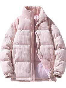 Abrigo de invierno para hombres de cuadros grueso con relleno de plumón tejido de malla cálida ideal para ropa de exterior de algodón para parejas que se complementan - Rosa - Ver 3