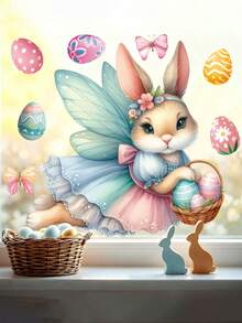 2pcs Easter Wall Stickers, Cute Cartoon Rabbit Stickers, Girls Room Decor,Living Room Glass Window Decorations - Multicolor - View 2
