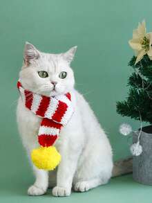 1pc Pet Scarf, Red & White Color Block, Suitable For Cats & Dogs, Warm & Comfortable Knitted Neckwear For Pets, Creative Christmas Gift For Poodle, Teddy, Cats - Multicolor - View 2
