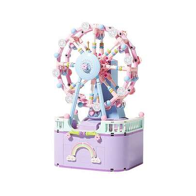 Caja de música con forma de noria para armar, microbloques de construcción, plástico , color brillante, kit de ensamblaje perfecto para la decoración del hogar, diversión interactiva familiar.