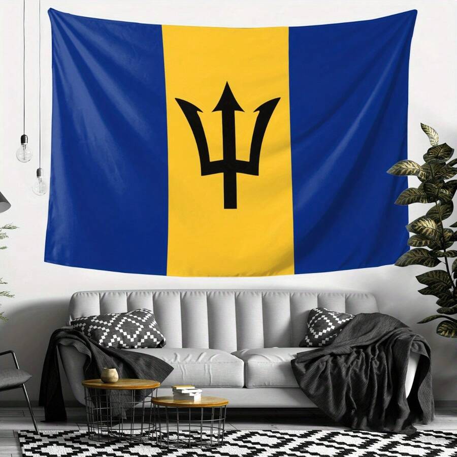 1pc Large Barbados National Tapestry - Jumbo 60x40 Inch Horizontal Wall Hanging, Heavy-Duty Durable Polyester Fabric Suitable For Indoor/Outdoor Use - Caribbean Cultural Decor For, Dorm, Office - Barbados Design - Nhiều màu - Xem 1