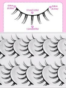 MAGEFY 10 Pairs Pointed Cartoon Black Line Style False Eyelashes, Natural & Realistic, Reusable, 7-12mm Faux Mink Lashes, Suitable For Daily Wear, Waterproof, Cartoon Style, Extended Outer Corner Design, Enlarging Eyes, Delicate & Lightweight, Ideal For Travel, Beach Vacation, Camping - 尖尾漫畫款 - 查看 6