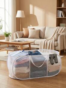 1pc Breathable, Durable, Collapsible, Space-Saving 3-Compartment Laundry Basket With Handle, Wide Opening And Side Pockets, Mesh Pop-Up Laundry Hamper, Breathable, Sturdy, Foldable, Space-Saving Design, Christmas Gift - Multicolor - View 3