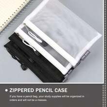 CALLARON 3 piezas Bolsa de Lápices de Nylon con Malla Transparente Estuche de Lápices con Cierre Organizador Portátil de Útiles Escolares Negro y Gris para Estudiantes y Profesionales - como en la foto - Ver 5