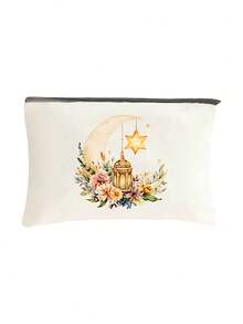 Festival Print Canvas Tote Bag Set, Unique Garland Moon Design, Festival Kareem, Simple Large-Capacity Shoulder Bag With A Portable Cosmetic Bag - Multicolor - View 13