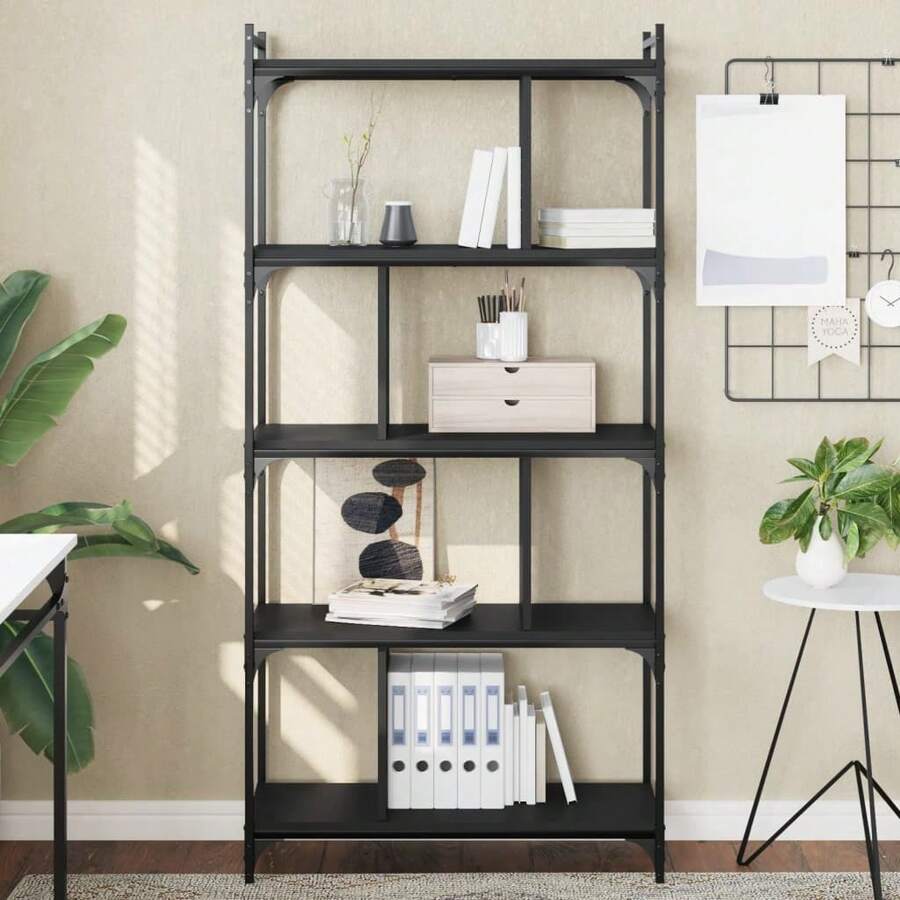 Libreria vidaXL a 5 ripiani, nera, 76x32x158 cm, in legno ingegnerizzato - nero - Visualizzare 1