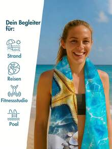 1pc Ultra-Fine Microfiber, Quick-Drying 250gsm, Starfish Beach Print Or Seaside Scenery Print. Large Seaside Beach Mat, Extra-Large Beach Towel, Yoga Mat, Sun Protection Shawl Blanket, Suitable For Travel, Camping, Swimming, All-Purpose Towel, Picnics. 70*140 Quick-Dry Beach Towel, 1 Piece, Or 90*180 Extra-Large Beach Towel.A - Multicolor - View 3