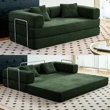 78-Inch 4-In-1 Convertible Modular Sofa Bed With Fixed Frame & Removable L-Shaped Armrests, Futon-Style Foldable Design In Dark Gray Velvet, Includes Pillows, No Assembly Needed, Ideal For Small Spaces - màu xanh lá - Xem 1