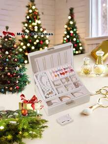 Classic Leather Jewelry Boxes In Black, White, Pink, And Green, Featuring A Removable Tray, Snap Closure, And Padded Drawers-A Versatile Oval Desktop Organizer With Ample Capacity For Necklaces, Earrings, Rings, Bracelets, And Watches-Making It An Ideal Gift For Women And Girls. - Multicolor - View 15