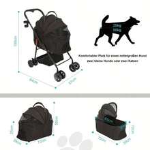 Lightweight Foldable Pet Stroller With Detachable Carrier, Breathable Window, One-Click Folding, Safety Buckle & Side Storage Pouch - Black - View 5