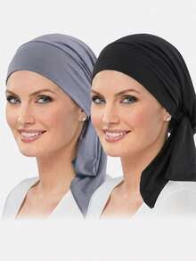 3入組女士緞面寬邊睡眠帽，髮帶絲質帽子緞面帽