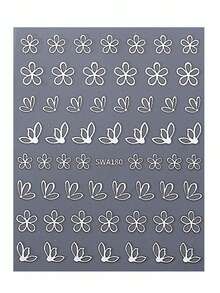 2片装3D镂空金属花瓣美甲贴纸，金色和银色雏菊、樱花、芙蓉花春夏花卉设计，DIY全息Y2K自粘凝胶指甲油沙龙滑动美甲装饰美甲用品美甲 - 彩色 - 查看 4