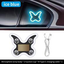 Solar Powered LED Car Atmosphere Light, Cute Butterfly Neon Light, Suction Cup Breathing Light, USB Rechargeable