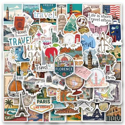 125 naklejek podróżnych, idealnych do dekoracji telefonu, butelek z wodą, albumu, dziennika, telefonu, samochodu, laptopa i nie tylko! Idealne do torebek prezentowych, pieczątek do kopert, dekoracji imprezowych i artykułów biurowych.