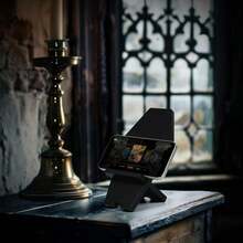 Mobile Phone Stand, Desktop Phone Holder, Slouchy Portable Phone Stand, Tablet Stand, Wooden Phone Stand, Gothic Style Phone Display Rack - Black - View 8