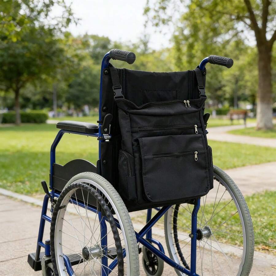 1pc Wheelchair Accessory Storage Bag With Zippered Compartment, Lightweight Rear Organizer Bag, Suitable For Wheelchair Back Organization, With Side Pockets, For Outdoor And Home Activities, Durable Mobility Aid Storage Bag - Multicolor - View 1