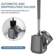 Toilet Brush And Holder, Self Closing Lid Toilet Bowl Brushes Holder And Extra Long Handle Ventilated Toilet Brush Set For Bathroom Cleaning, Nylon Bristles, Grey - Gray - View 5