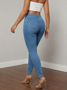 Women's High Waisted Skinny Jeans - High Stretch Slim Fit Denim Pants Snatched Bodycon Jean Streetwear Essentials - 中等水洗藍 - 查看 3