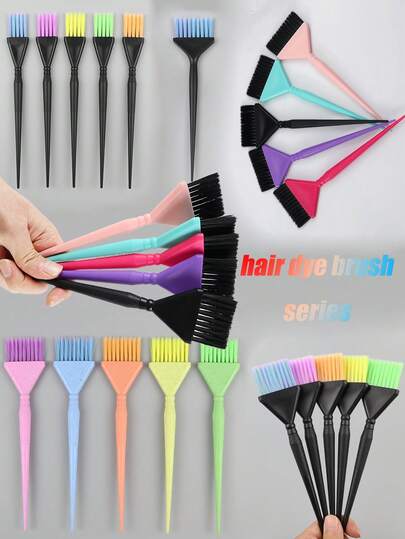 1 pieza/5 piezas Cepillo de paja de trigo colorido para teñir el cabello, coloración del cabello en salón, permanente, tratamiento con aceite, cepillo profesional para teñir el cabello, cepillo de paja de trigo con punta para teñir el cabello, cepillo fino para permanente, aceitado, coloración del cabello
