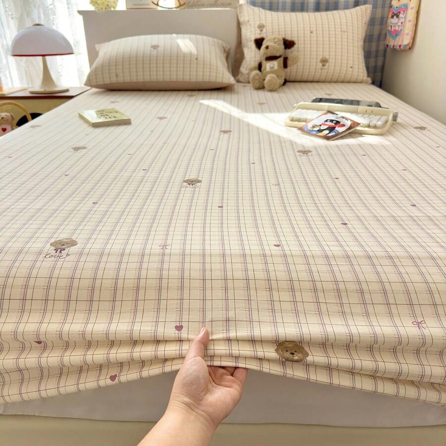 1pc Thickened Brushed Bedsheet, Solid Color Anti-Slip Single Bed Cover, Printed Mattress Protector (Pillow Case Not Included) - Garg Puppy - View 1