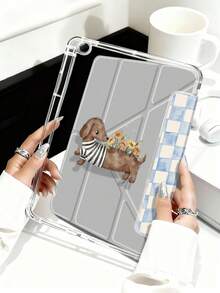 Etui na iPada z motywem jamnika, kokardką i wzorem wiśni, odpowiednie do iPada Air 4/5 (10,9 cala), iPada 7/8/9 (10,2 cala) z gniazdem na Apple Pencil, pasuje również do Tab S6 (10,4 cala), Tab A7 Lite (8,7 cala), skórzane etui ochronne, idealne na powrót do szkoły, Walentynki i prezenty noworoczne - Wielokolorowe - Zobacz 5