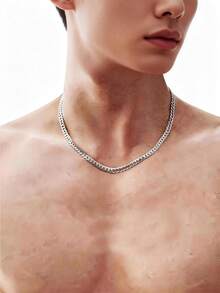 Fashionable Men's Stainless Steel Embossed Necklace, Hypoallergenic And Fade-Resistant, Men's Holiday Gift, Suitable For Casual Wear, Non-Fading Double-Sided Embossed Titanium Steel Cuban Link Chain, Fashionable Unisex Hip-Hop Style Flat Clavicle Chain