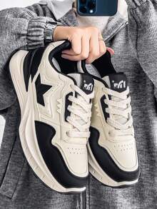 男士新款厚底加厚运动鞋，时尚百搭青年低帮休闲运动鞋，春秋季 - 米黑 - 查看 7