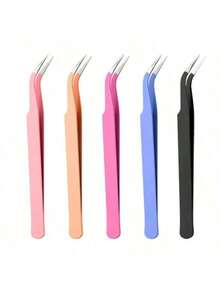 5pcs Eyelash Extension Tweezers Auxiliary Tools, Stainless Steel Macaron Color Eyelash Beauty Tools - Multicolor - View 3