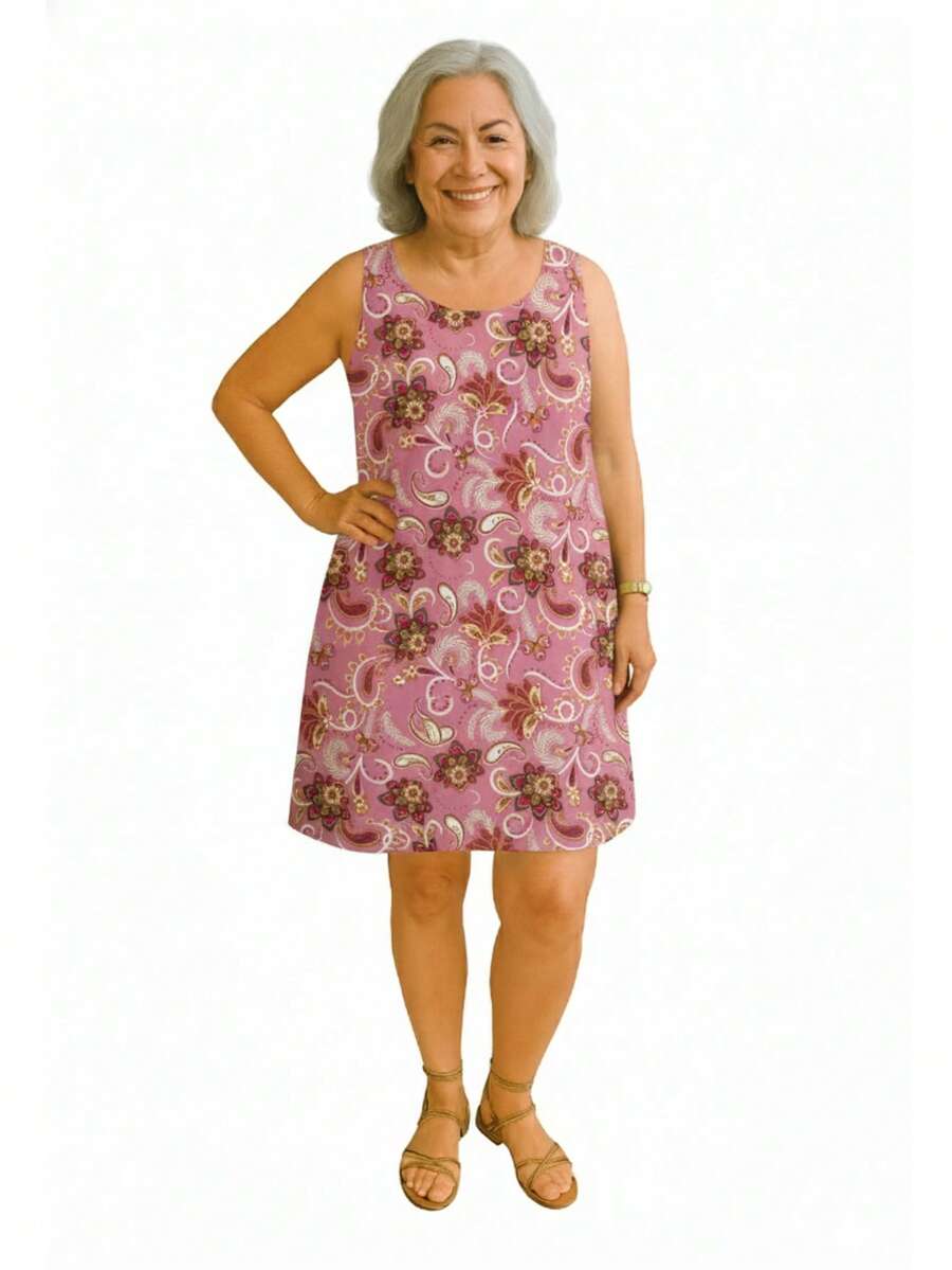 Paula Flower Grandma's Dress - Traditional Dress In Cool Knit Fabric (Liganete) - Printed - Antiguo - Ver 1