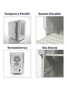 Mini Refrigerador con Espejo LED, Capacidad de 4L, Estante Extraíble y 2 Alturas. Ideal para Skincare y Oficina. Bluelander - Blanco - Ver 3