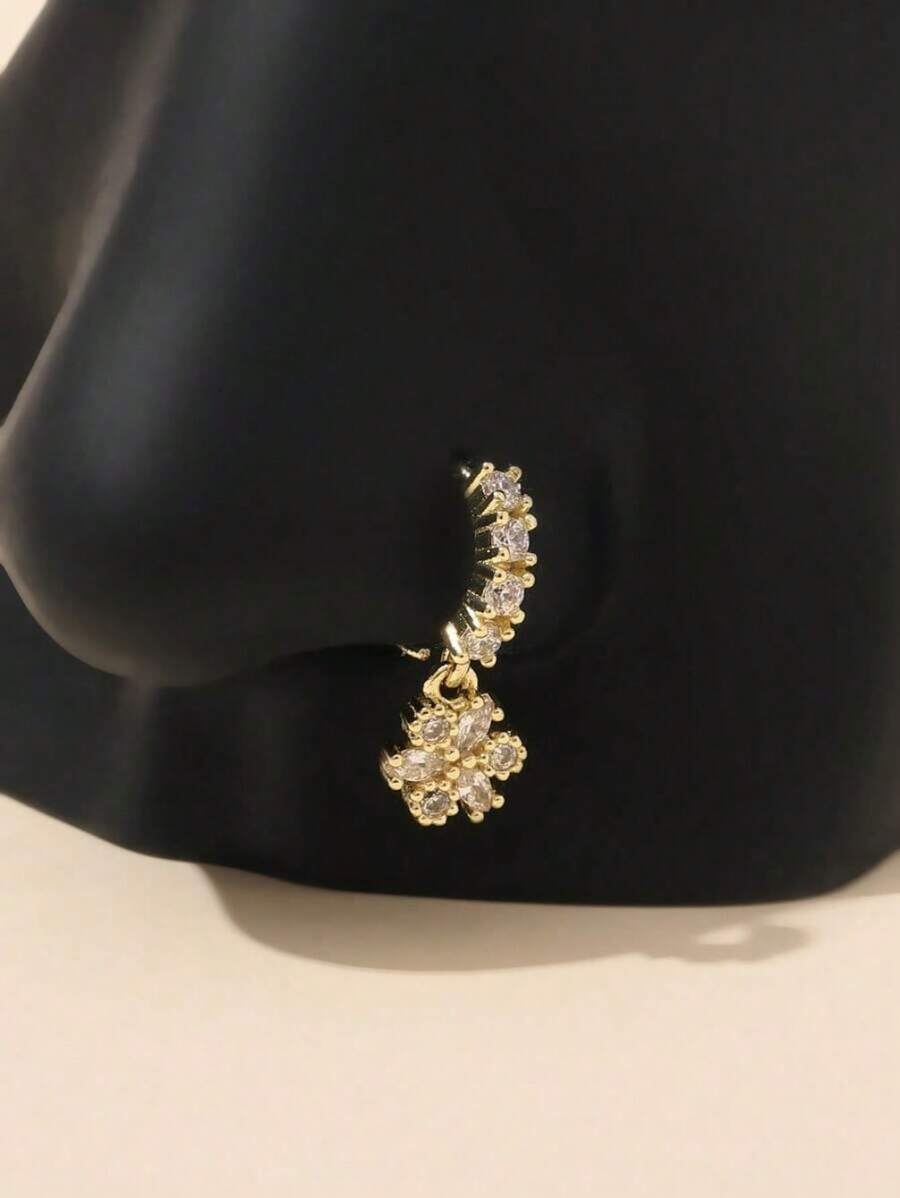 8WPN 1pc Delicate Gold Flower Nose Ring, Suitable For Daily Wear - Bạc - Xem 1