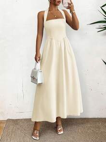 Los vestidos de mujer de primavera y verano de Unadoll con tirantes sin espalda, cremalleras y pliegues son de un estilo casual y elegante, perfectos para la playa, las vacaciones, las citas, los festivales de música, el Día de San Valentín, los cumpleaños y las fiestas. - Albaricoque - Ver 10