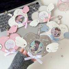 Hisocute Heart Shape Photo Frame Keychain - Angel Wings Design Cute Lanyard Holder For ID Card, Kpop Fans Gift - Multicolor - View 6