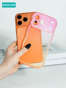 1pc Star Studded Wavy Phone Case, Gradient TPU Soft Shell With Shiny Lens Film And Raised Lens Protection, Shock-Resistant Fashionable Design, Compatible With IPhone 17/17 Pro/17 Pro Max - Pink-orange Gradient - View 2