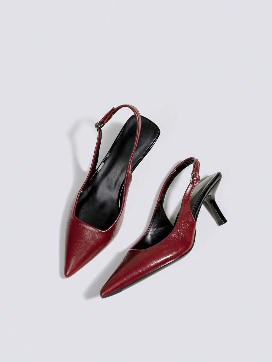 Women's Burgundy 7cm Stiletto High Heel Pumps, High Heel Sandals, Open Toe Kitten Heels, Formal Dress Shoes, Party High Heels, Wedding Shoes, Backless Pointed Toe Slingback High Heels - Burgundy - View 1