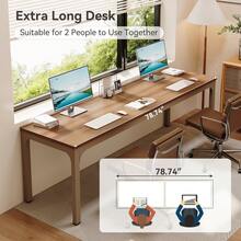 LITTLE TREE 78.7 Inch Extra Long 2 Person Computer Desk - Double Long Workspace For Home Office - Brown - View 4