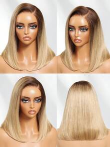 女士假发 100% 真人发 波波头假发 渐变蜂蜜金直发波波头假发 7x5 蕾丝封顶 预剪预漂 无胶假发 告别打结 蕾丝前额 金色发根中棕色 预剪预拔预漂 轻松佩戴 Unice Hair - S4/613 - 查看 6