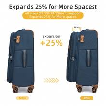 Luggage Sets 4 Piece, Softside Carry On Luggage Suitcase Set With 360° Spinner Wheels For Women Men(32/28/24/20) - Màu xanh hải quân - Xem 3