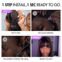 14 Inch 4x4 Lace Auburn Hair Wig With Bangs Layered Curtain Bangs Straight Closure Front Glueless Put On And Go Bob 4# Brown Real Human Hair Wigs - S4 - View 6