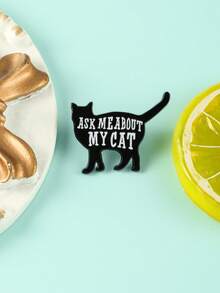 ASK ME ABOUT MY CAT Enamel Brooch Pin Fashion Decorative Brooches Ornaments Lapel Bag Badges Jewelry Gifts - Black and White - View 2