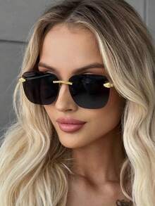 1pc Women's Metal Rimless Square Large Frame Vintage Elegant Glasses Minimalist Everyday Versatile Outdoor Travel Street Style Party Wear - Multicolor - View 1