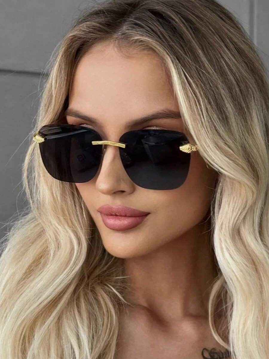 1pc Women's Metal Rimless Square Large Frame Vintage Elegant Glasses Minimalist Everyday Versatile Outdoor Travel Street Style Party Wear - Multicolor - View 1