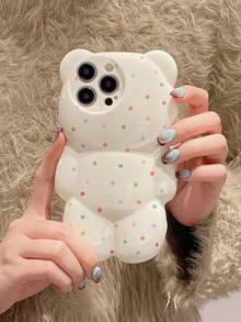 1个3D泰迪熊彩色波点手机壳，可爱卡通设计，适用于 13/14/15/16/17 Pro Max，创意个性化防震保护套