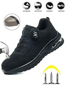 siiseen 男士钢头安全鞋，防砸防刺，气垫鞋底，纽扣设计，适合男士，四季皆可穿着 - 黑色 - 查看 1